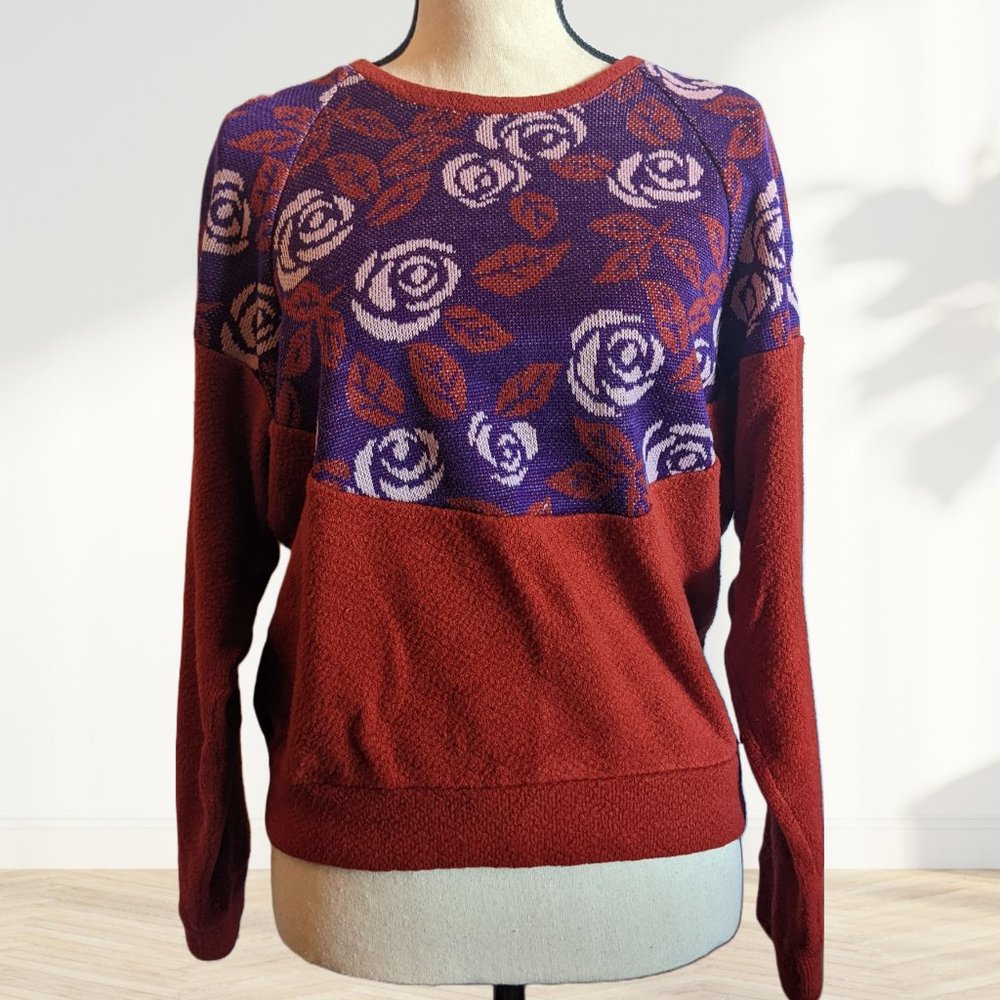 Retro 90s Vintage Inspired Red, Purple, & Pink Floral Sweater by Cotton …